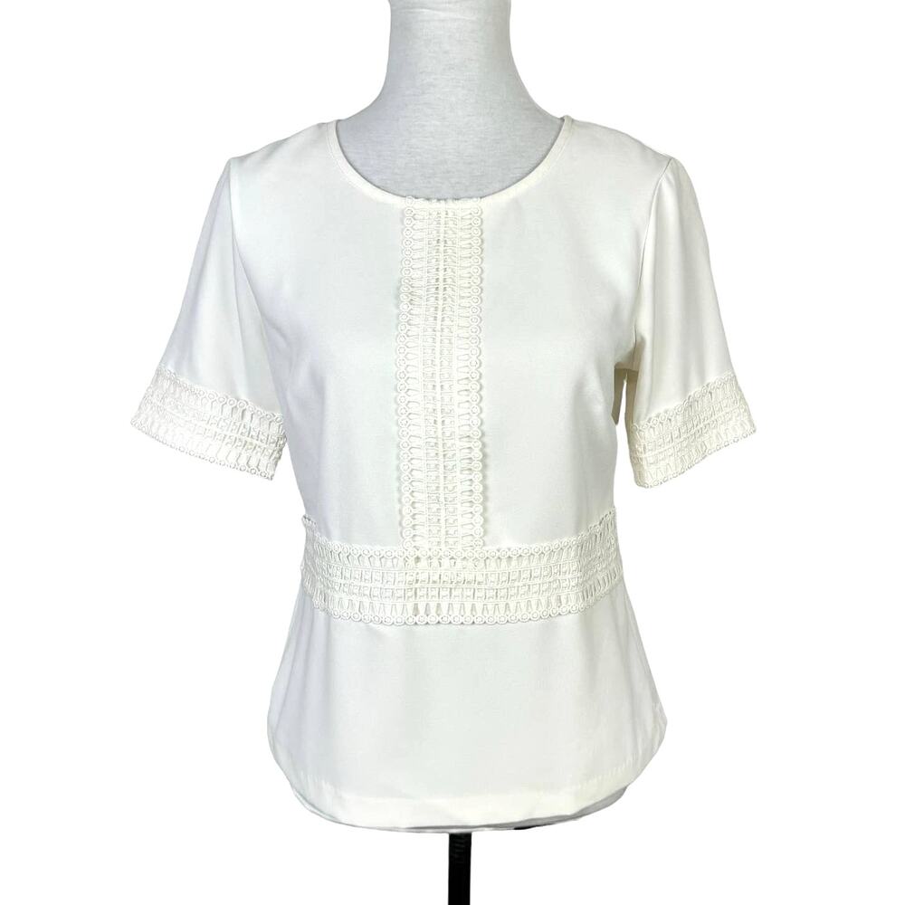 Ann Taylor NWT Women's Small Ivory White Crochet Lace Detail Tailored Blouse